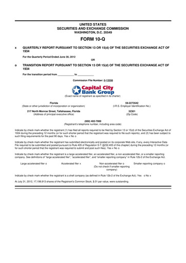 Thumbnail Capital City Bank Group
 10-Q Quarterly Report FY2012 