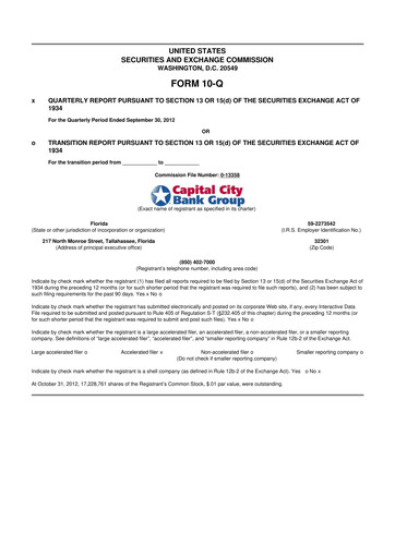 Thumbnail Capital City Bank Group
 10-Q Quarterly Report FY2012 