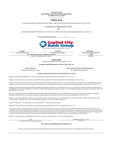 Thumbnail Capital City Bank Group
 10-K Annual Report 2012