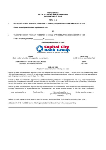 Thumbnail Capital City Bank Group
 10-Q Quarterly Report FY2013 
