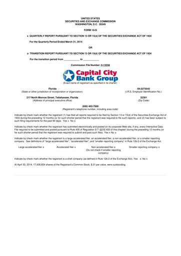 Thumbnail Capital City Bank Group
 10-Q Quarterly Report FY2014 