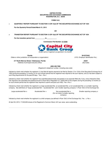 Thumbnail Capital City Bank Group
 10-Q Quarterly Report FY2015 