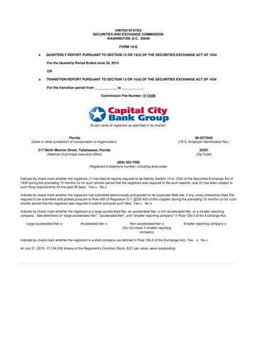Thumbnail Capital City Bank Group
 10-Q Quarterly Report FY2015 