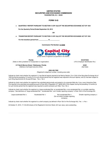 Thumbnail Capital City Bank Group
 10-Q Quarterly Report FY2015 