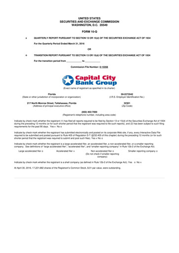 Thumbnail Capital City Bank Group
 10-Q Quarterly Report FY2016 