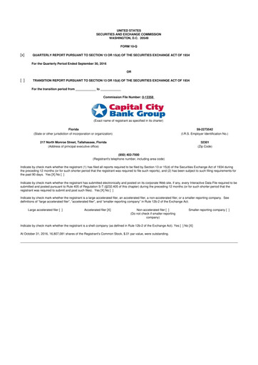 Thumbnail Capital City Bank Group
 10-Q Quarterly Report FY2016 