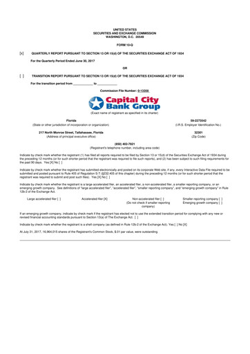 Thumbnail Capital City Bank Group
 10-Q Quarterly Report FY2017 