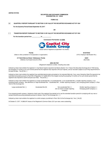 Thumbnail Capital City Bank Group
 10-Q Quarterly Report FY2017 