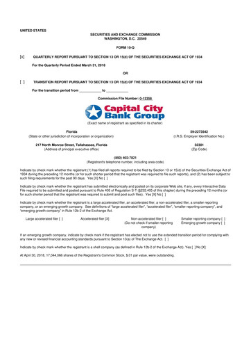 Thumbnail Capital City Bank Group
 10-Q Quarterly Report FY2018 
