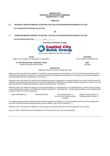 Thumbnail Capital City Bank Group
 10-Q Quarterly Report FY2018 