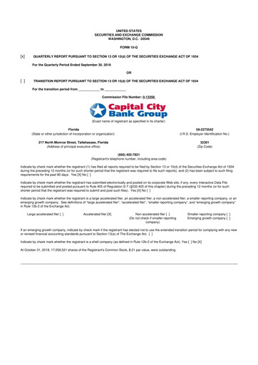 Thumbnail Capital City Bank Group
 10-Q Quarterly Report FY2018 