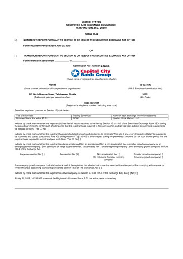 Thumbnail Capital City Bank Group
 10-Q Quarterly Report FY2019 