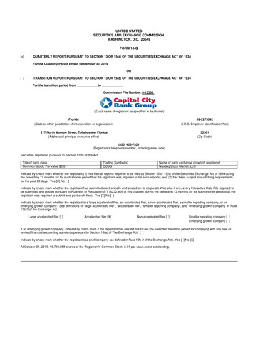 Thumbnail Capital City Bank Group
 10-Q Quarterly Report FY2019 