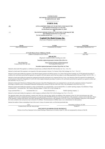 Thumbnail Capital City Bank Group
 10-K Annual Report 2019