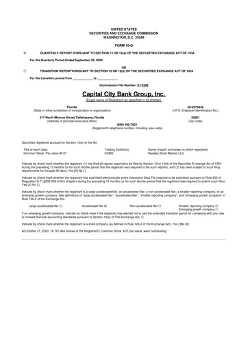 Thumbnail Capital City Bank Group
 10-Q Quarterly Report FY2020 