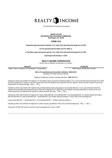 Vorschaubild Realty Income 10-Q Quartalsbericht  