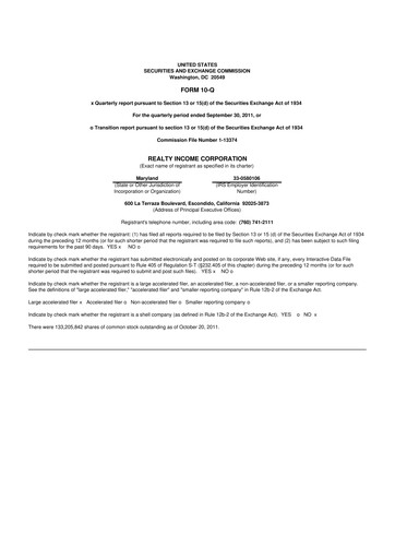 Vorschaubild Realty Income 10-Q Quartalsbericht 2011 