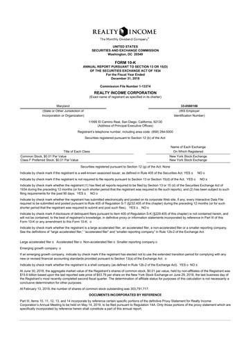 Thumbnail Realty Income 10-K Annual Report 2018