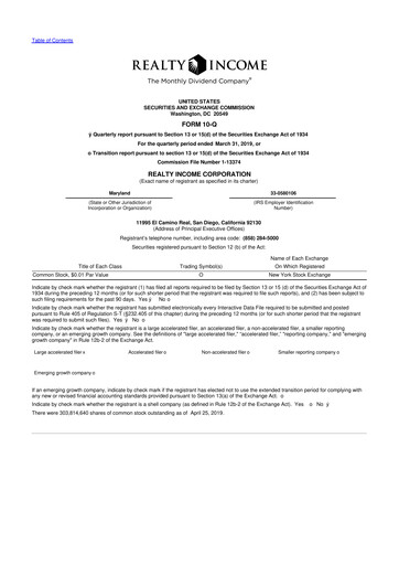 Vorschaubild Realty Income 10-Q Quartalsbericht 2019 