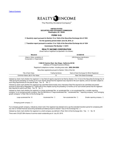 Vorschaubild Realty Income 10-Q Quartalsbericht 2019 
