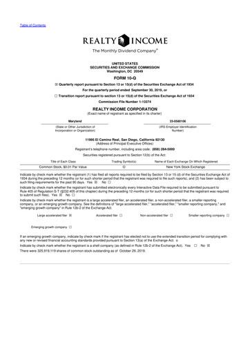 Vorschaubild Realty Income 10-Q Quartalsbericht 2019 