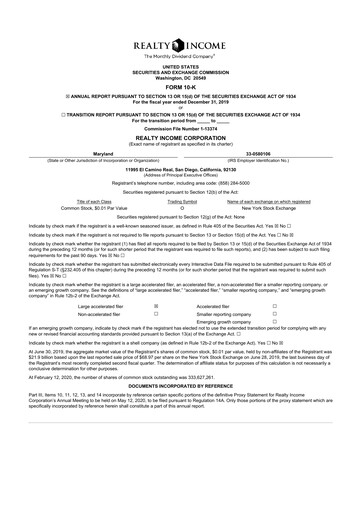 Thumbnail Realty Income 10-K Annual Report 2019