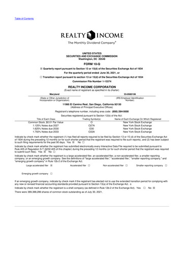 Vorschaubild Realty Income 10-Q Quartalsbericht 2021 