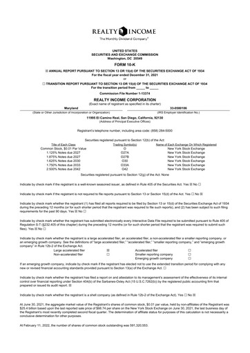 Thumbnail Realty Income 10-K Annual Report 2021