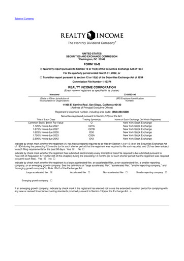Vorschaubild Realty Income 10-Q Quartalsbericht 2022 