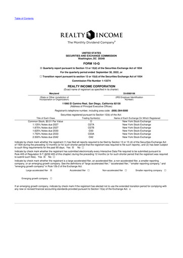 Vorschaubild Realty Income 10-Q Quartalsbericht 2022 