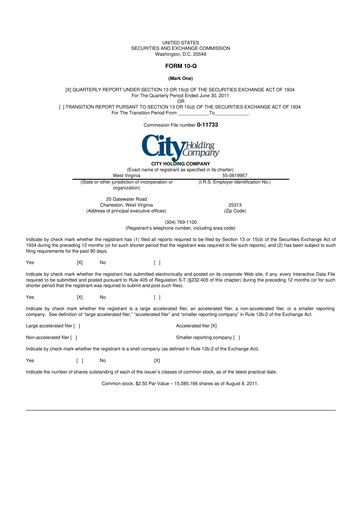 Thumbnail City Holding Company 10-Q Quarterly Report FY2011 