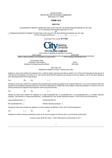 Thumbnail City Holding Company 10-Q Quarterly Report FY2011 