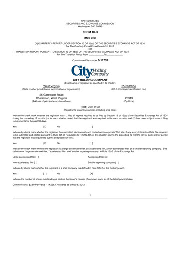Thumbnail City Holding Company 10-Q Quarterly Report FY2012 