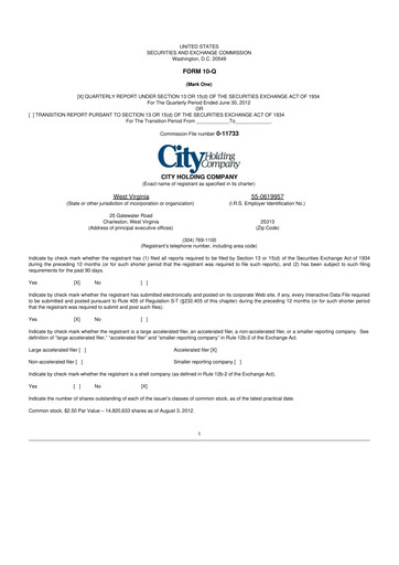 Thumbnail City Holding Company 10-Q Quarterly Report FY2012 