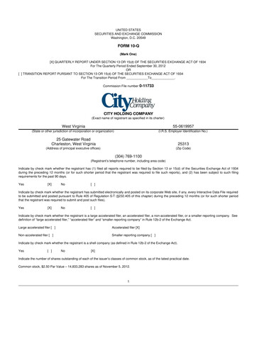 Thumbnail City Holding Company 10-Q Quarterly Report FY2012 