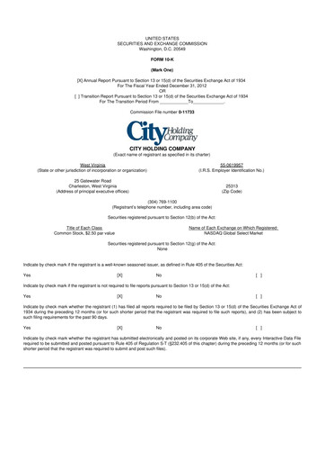 Thumbnail City Holding Company 10-K Annual Report 2012
