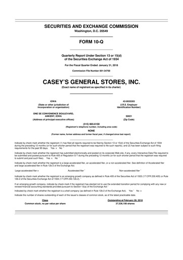 Thumbnail Casey's General Stores
 10-Q Quarterly Report FY2018 