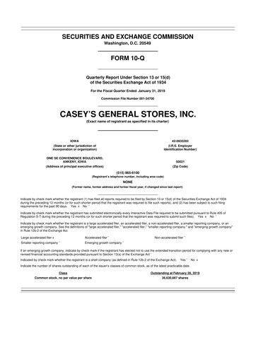 Thumbnail Casey's General Stores
 10-Q Quarterly Report FY2019 