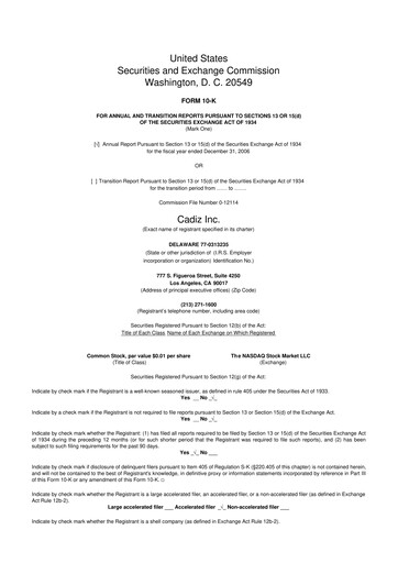 Thumbnail Cadiz Inc. 10-K Annual Report 