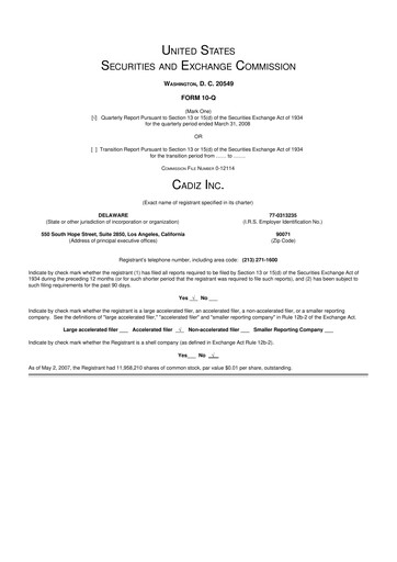 Thumbnail Cadiz Inc. 10-Q Quarterly Report FY 