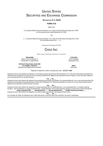 Thumbnail Cadiz Inc. 10-Q Quarterly Report FY 