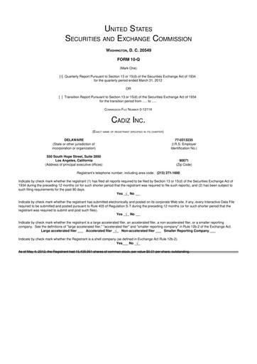 Thumbnail Cadiz Inc. 10-Q Quarterly Report FY2012 