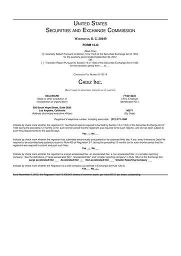 Thumbnail Cadiz Inc. 10-Q Quarterly Report FY2012 