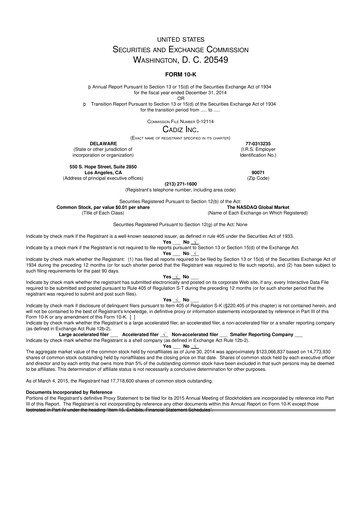 Thumbnail Cadiz Inc. 10-K Annual Report 2014