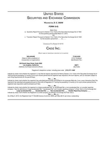 Thumbnail Cadiz Inc. 10-Q Quarterly Report FY2015 