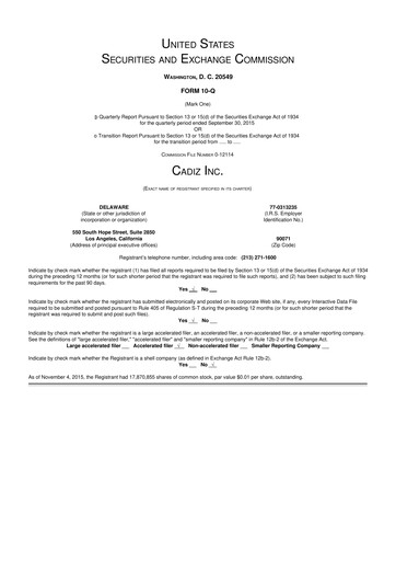 Thumbnail Cadiz Inc. 10-Q Quarterly Report FY2015 