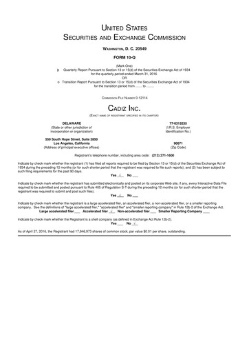 Thumbnail Cadiz Inc. 10-Q Quarterly Report FY2016 