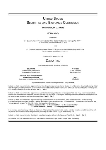 Thumbnail Cadiz Inc. 10-Q Quarterly Report FY2017 