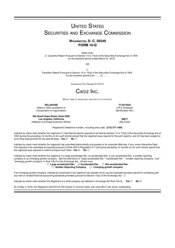 Thumbnail Cadiz Inc. 10-Q Quarterly Report FY2018 