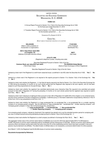 Thumbnail Cadiz Inc. 10-K Annual Report 2018